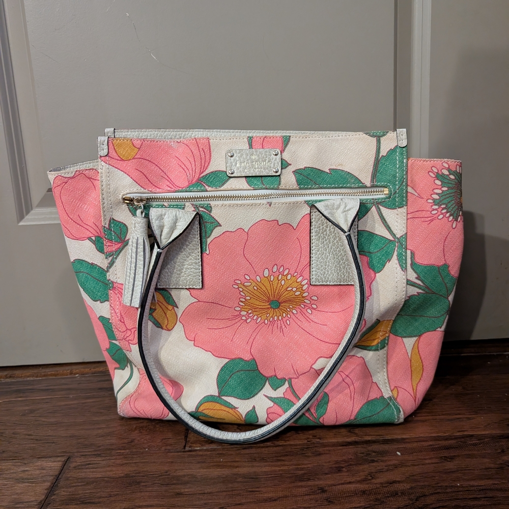 Kate Spade Large Floral Pink and Green Tote Bag